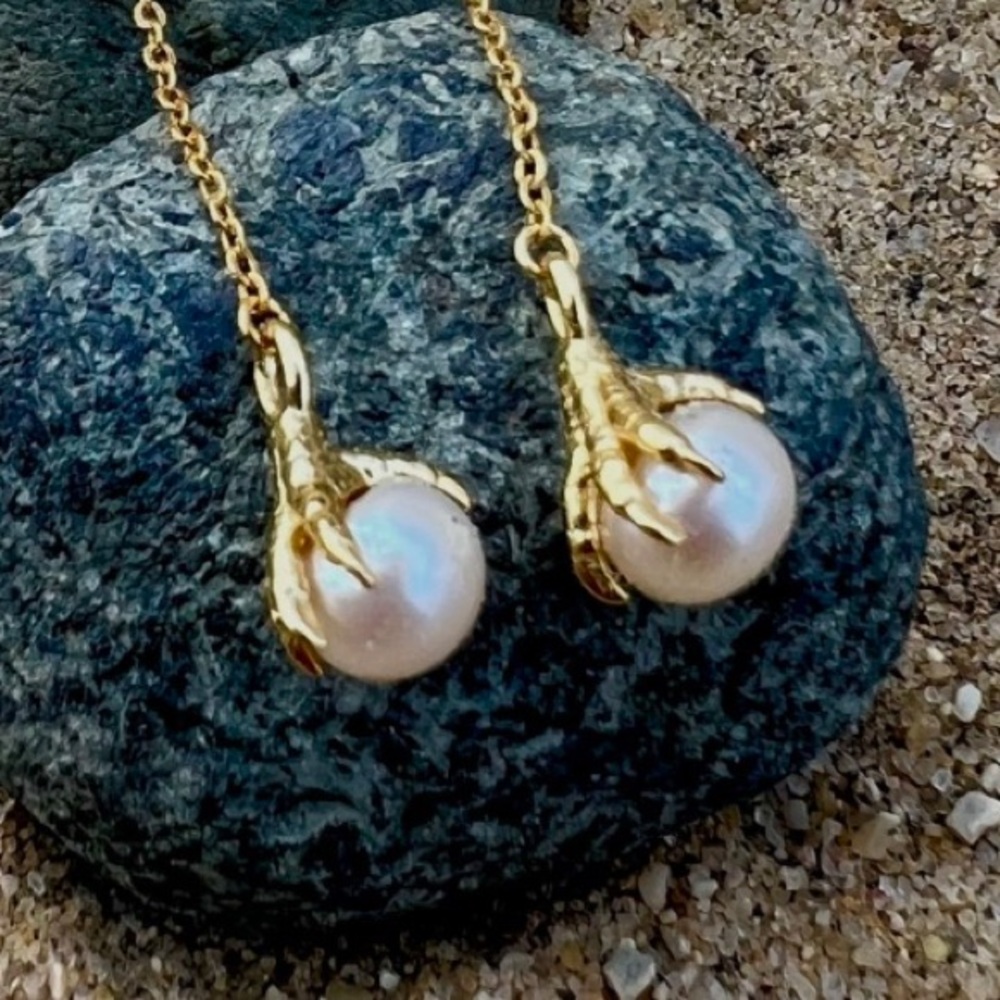 NWT Silver 925 ZIYKRA JEWELRY Earrings Pearl 18K Gold Plated THREADER EARRING